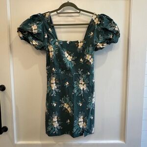 Francesca's Collections Teal Floral Puff Sleeve Mini Dress